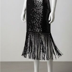Elegant Black Sequin Fringe Skirt